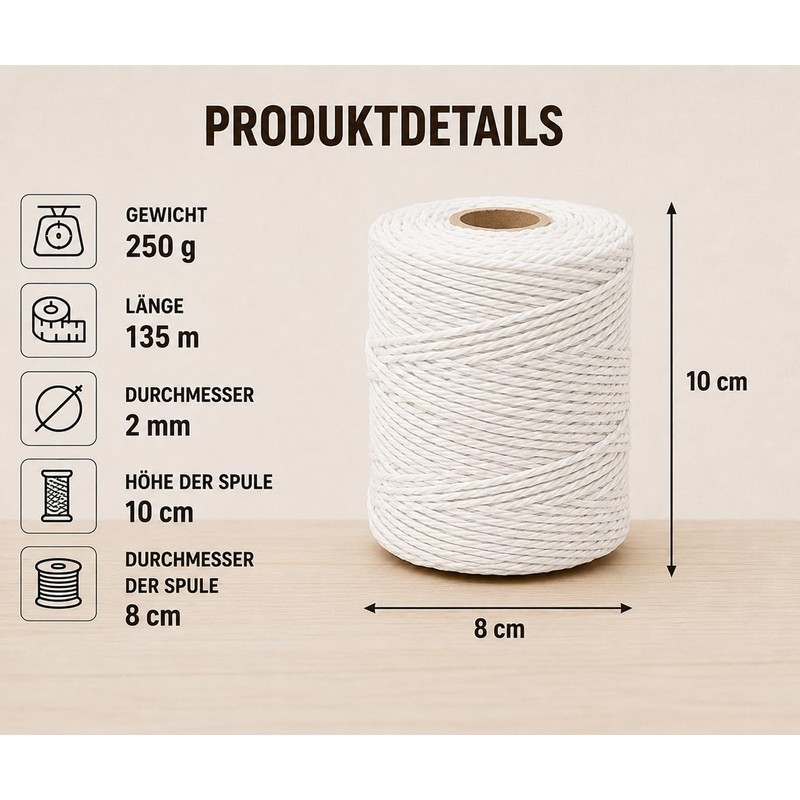 Kitchen Yarn 250 g | Food-Grade Cotton Cord 2 mm