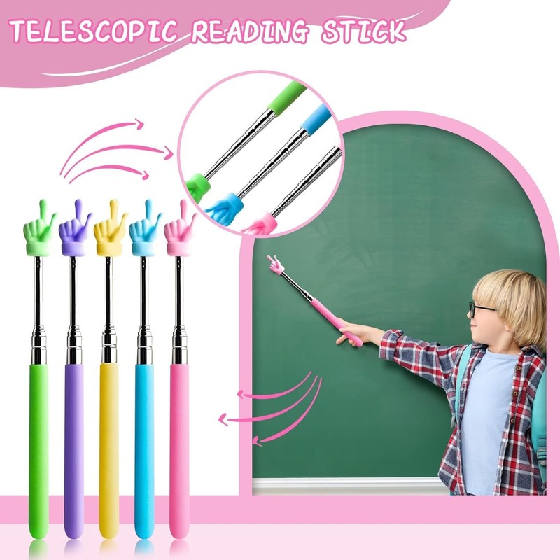Pink Multipurpose Teacher Pointer Stick, Extendable Classroom Pointer And Finger