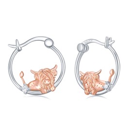 Highland Cow Earrings 925 Sterling Silver Highland Cow Hoop Earrings Cute Animal Jewelry Gifts for Women