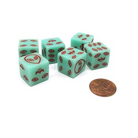 Koplow Games Pack of 6 Alien UFO 16mm D6 Glow in The Dark Dice - Green with Red Etches