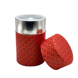 Noguchi Kumataro Tea Garden, Tea Canister, 5.3 oz (150 g), Washi Paper Sticker, With Middle Lid, Inden (Inden), Small Floral, Made in Japan, Fashionable (Red)