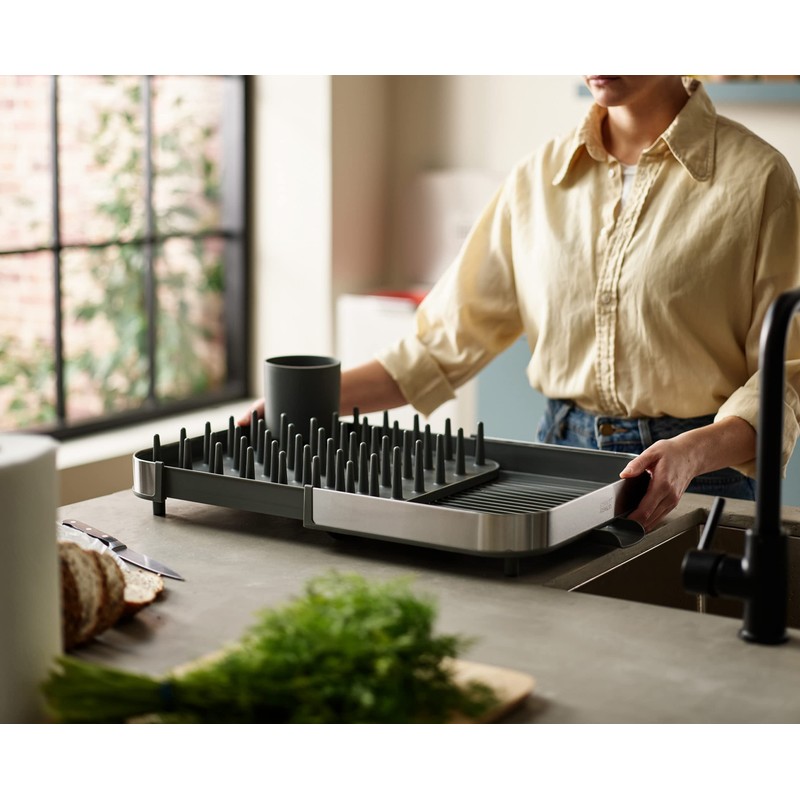 Joseph Joseph Expanding Dish Drying Rack with Removable Silverware Holder,