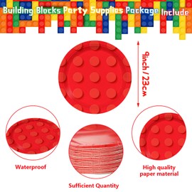 AGoooodySet 100pcs Building Block Party Plates 9” Building Bricks Birthday Paper Plates Colorful Building Block Themed Party Plates for Boy Girls Birthday Party