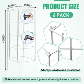 Yaocom 6 Pcs Foldable Square Tomato Cage 13" x 13" x 40" Plant Support Heavy Duty Trellis Stakes Tomato Growing Kit for Climbing Plants Vegetables Flowers Fruits Garden