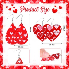Kigeli 30 Pairs Valentine Leather Earrings for Women Wedding Lightweight Faux Leather Long Dangle Heart Teardrop Earrings Set