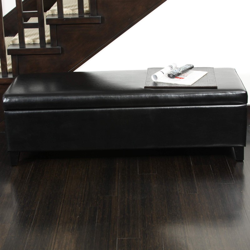 Stratford Black Leather Storage Ottoman