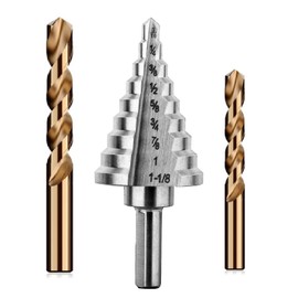 OXMUL M35 Drill Bits Set for Metal, Step Bits 3/16"- 1_1/8", Drill Bit 3/16",1/4", Heavy Duty for Stainless Steel, Mild Metal Aluminum,Copper,11-Steps,3PCS, A118P2