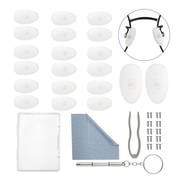 Omnful Glasses Nose Pad, 10 Pairs Eyeglasses Nose Pads Replacement Repair Kit with Soft Zero Degrees Silicone, Eye Glass Repair Kit with Screws, 3 in 1 Mini Screwdriver for Eye Glasses and Sunglasses