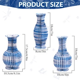 Homarkable 3 Pcs Blue and White Paper Honeycomb Vase, Foldable Decorative Vase with Magnetic Closure, Chinoiserie Décor Vase, Reusable Table Centerpiece for Wedding, Baby Shower, Home Decor