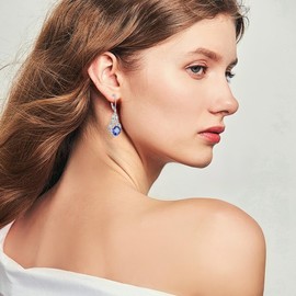 Rocayi Princess Cut Leverback Dangle Drop Earrings 925 Sterling Silver Infinity Knot Earrings December Birthstone Tanzanite Jewelry Gifts for Women