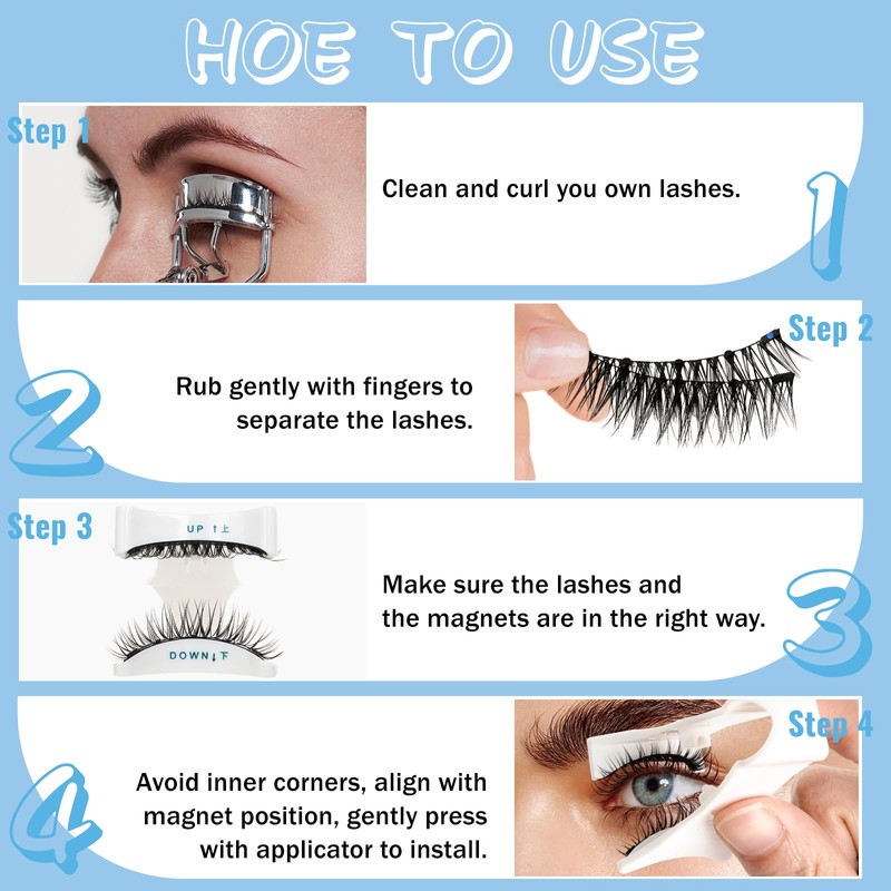KevKev Magnetic Eyelashes Kit Natural False Eyelashes Magnetic Lash Applicator