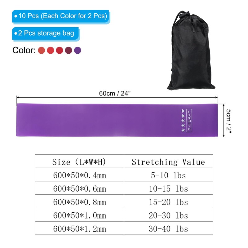 PATIKIL Resistance Bands Set, Set of 10 Elastic Workout Bands