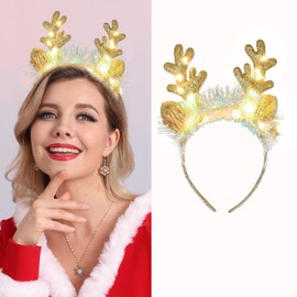Fashband Christimas Headbands Deer Ears Headband Glitter Headpiece Hair Hoops for adults kids Christmas Party(Gold)