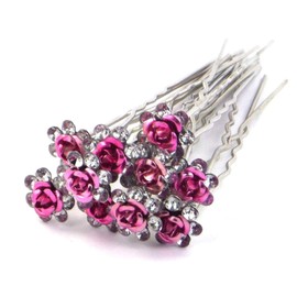 MontCherry Rose Flower Crystal Diamante Wedding Bridal Prom Hair Pins by Trendz (10 Pins, Pink)
