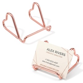Amabro 2 Pcs Business Card Holder Desk Large Metal Heart-Shaped Desktop Business Card Display Creative Stand Smart Phone Stand Photo Holder for Office Home Reception Wedding(Rose Gold)