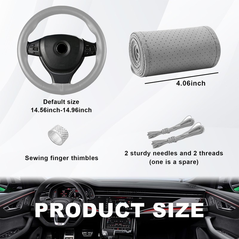 Ziciner Genuine Leather Steering Wheel Cover, Stitch on Wrap, Breathable