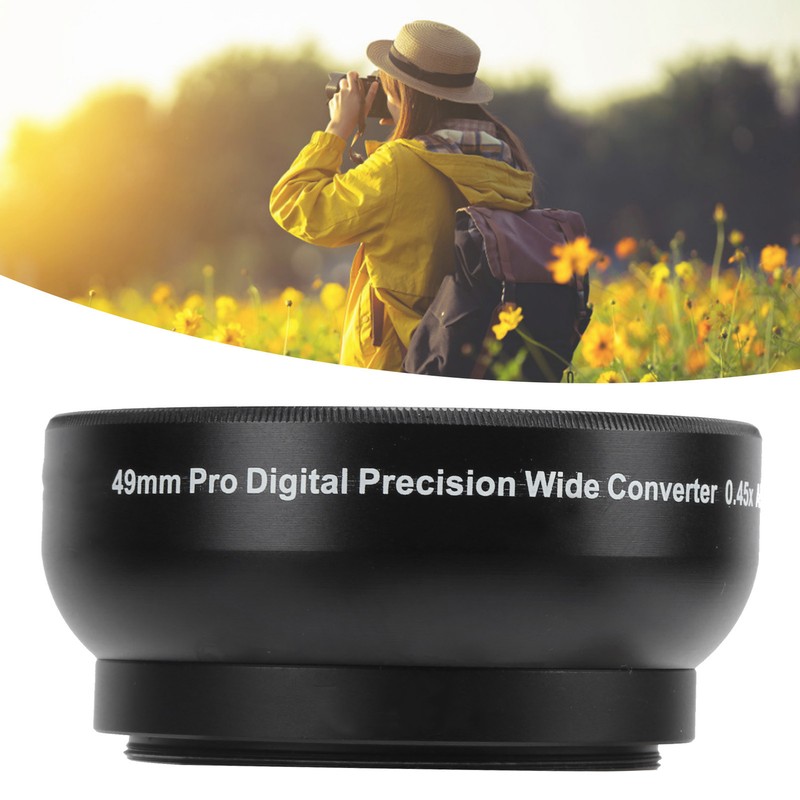 Optical Glass 0.45x WideAngle Black Additional Lens for 49mm Camera