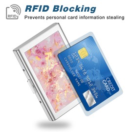 Rimilak Metal Credit Card Holder, Mini Credit Card Wallet RFID Blocking Slim Metal Hard Case for Women Men, Pink Gold Mable