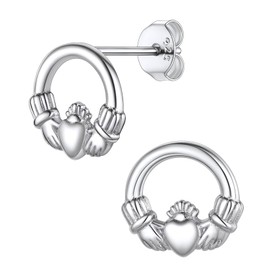 Suplight 925 Sterling Silver Claddagh Stud Earrings for Women Irish Claddagh Hoop Earrings Mothers Day Gifts