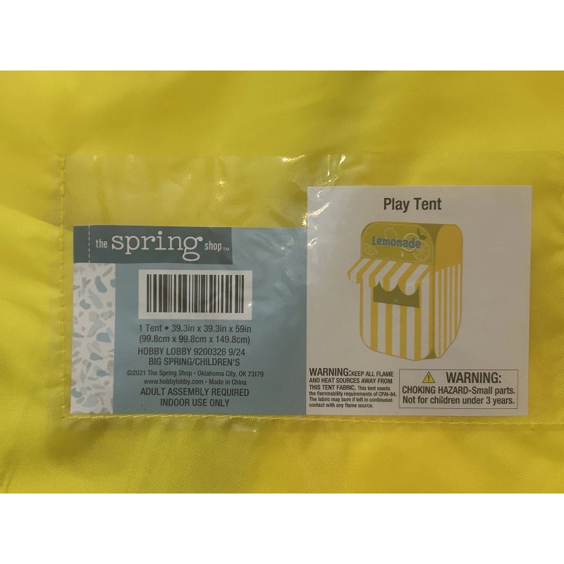 Kids' Indoor Pop Up Play Tent Lemonade Stand Yellow &