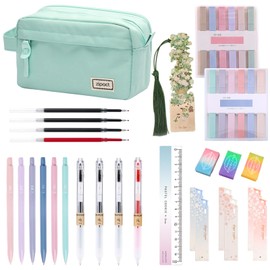 Matreeglam 28 PCS Aesthetic School Supplies with Large Pen Case, Cute Erasers, Lead Refills, Mechanical Pencil Set for Students Stationary School Essentials Writing (Green)