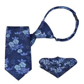 Enlision Ties for Boys 8-10 Boys Blue Floral Necktie and Pocket Square Set Adjustable Woven Formal Kids Ties for Wedding School Graduation