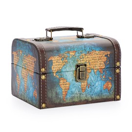 ELLDOO Decorative Treasure Chest Box, Wooden + PU Leather Storage Box for Jewelry Trinkets, Keepsakes box for Girls Women Gifts (Green Map Pattern)