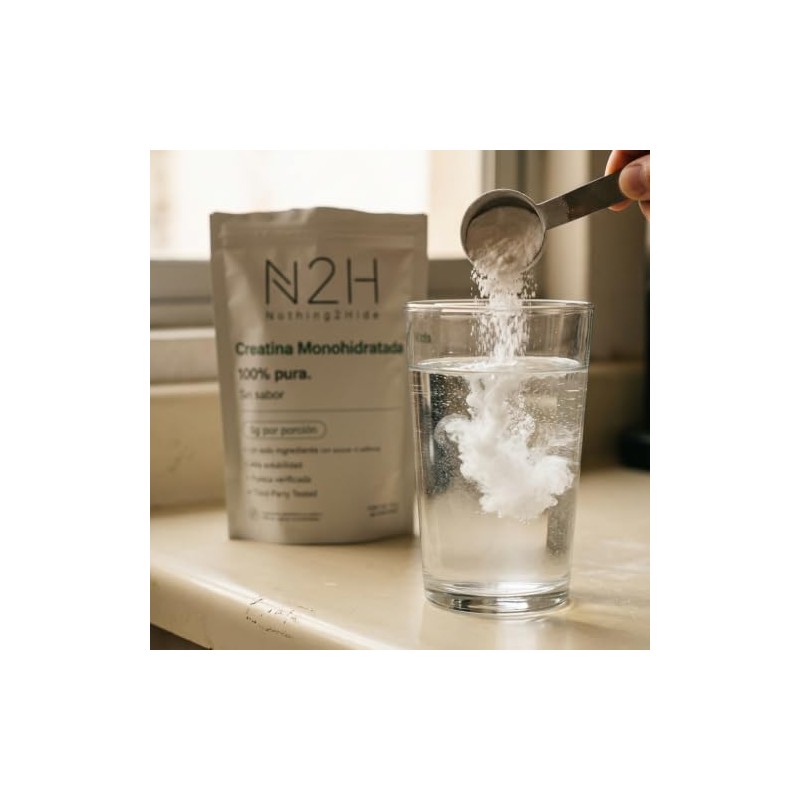 N2H Creatina Monohidratada 100% Pura, 600g, 5 g por Porción,