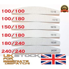 8X Nail Files Zebra Shape Half Moon Chose GRIT Double Sided Emery Board (GRIT 180/240)