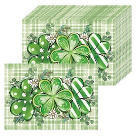 Bufflao Plaid Shamrock Paper Placemats Disposable 50 Pack St. Patrick's Day Placemats 16x 11 Inch Seasonal Paper Table Mats for Home Kitchen Dining Table Party Decoration