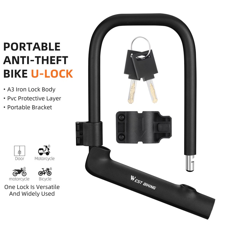 WEST BIKING Bike Lock U-Lock Heavy Duty Bicycle Motorcycle Anti-Theft