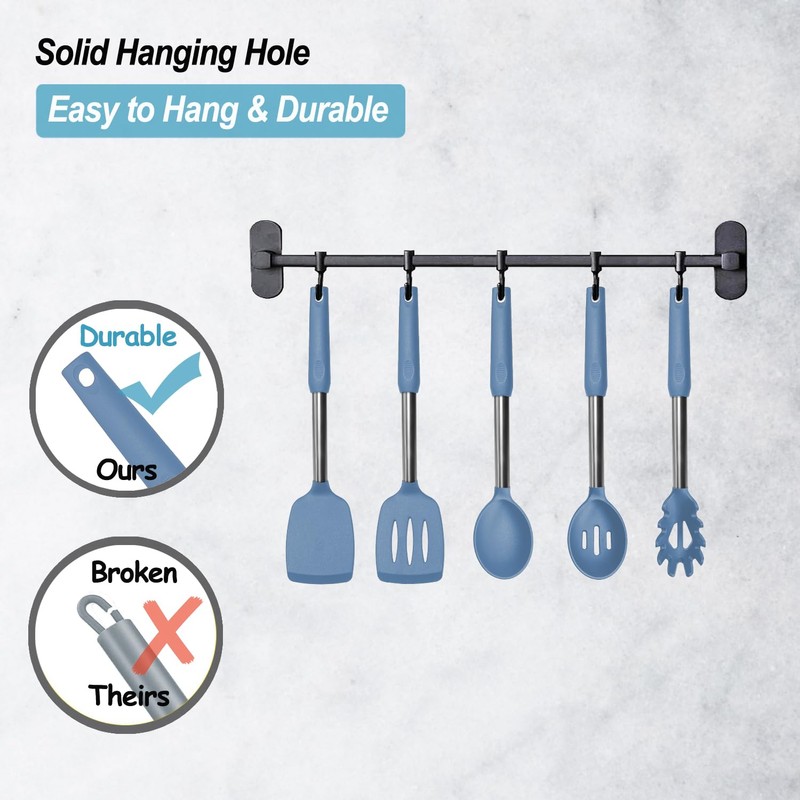 Silicone Spatula and Cooking Spoon,5 Pack Solid & Slotted Spoons
