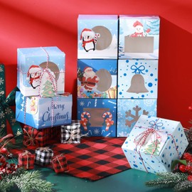 TaoBary 36 Pcs Christmas Cookie Boxes - 4 x 4 x 3 Inch Winter Snowflake Gift Boxes with Window for Xmas Holiday Bakery, Dessert, Treat, Food Packaging