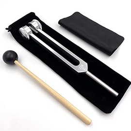 128 Hz Tuning Fork Weights Aluminum Clinical Grade Nerve/Sensory with Black Silicone Hammer, Cleaning Cloth and Felt Case, Non-Magnetic Aluminum Alloy