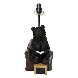 Ebros Gift Rustic Western Whimsical Forest Bedtime Story Mama Black Bear Reading to Baby Cub Bears On Cozy Couch Table Lamp with Bordered Lace Shade Cabin Lodge RV Decorative Accent Lighting