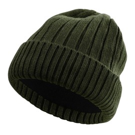 LUCKYBUNNY M/L/XL/XXL Wool Cuff Beanie for Men Women, Fleece Lined Warm Winter Hats Knit Skull Cap for Big Head Army Green