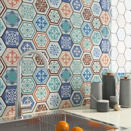 FunStick 15 Pcs Teal Blue Peel and Stick Tile Backsplash for Kitchen Bathroom Boho Self Adhesive Wall Tiles 12"x12" Removable Peel and Stick on Backsplash Tiles for Renters Kitchen Shower Tile Sticker