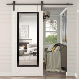 NeuType NeuType 44" x 16" Over The Door Mirror Full Length Mirror Door Mirror Hanging with 2 Metal Hangers for Bedroom Living Room Bathroom Black