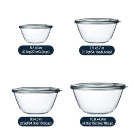 M MCIRCO Glass Mixing Bowls with Lids, 4 Packs Glass Bowl Set, Nesting Bowls for Meal Prep, Food Storage, Glass bowl For Cooking, Baking, BPA-Free, 0.8/1.7/1.6/2.9/4.8 Qt