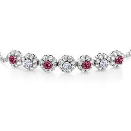 Gem Stone King 925 Sterling Silver Pink Tourmaline and White Moissanite Tennis Bracelet For Women (1.92 Cttw, Gemstone October Birthstone, 7 Inch with 2 Inch Extender)