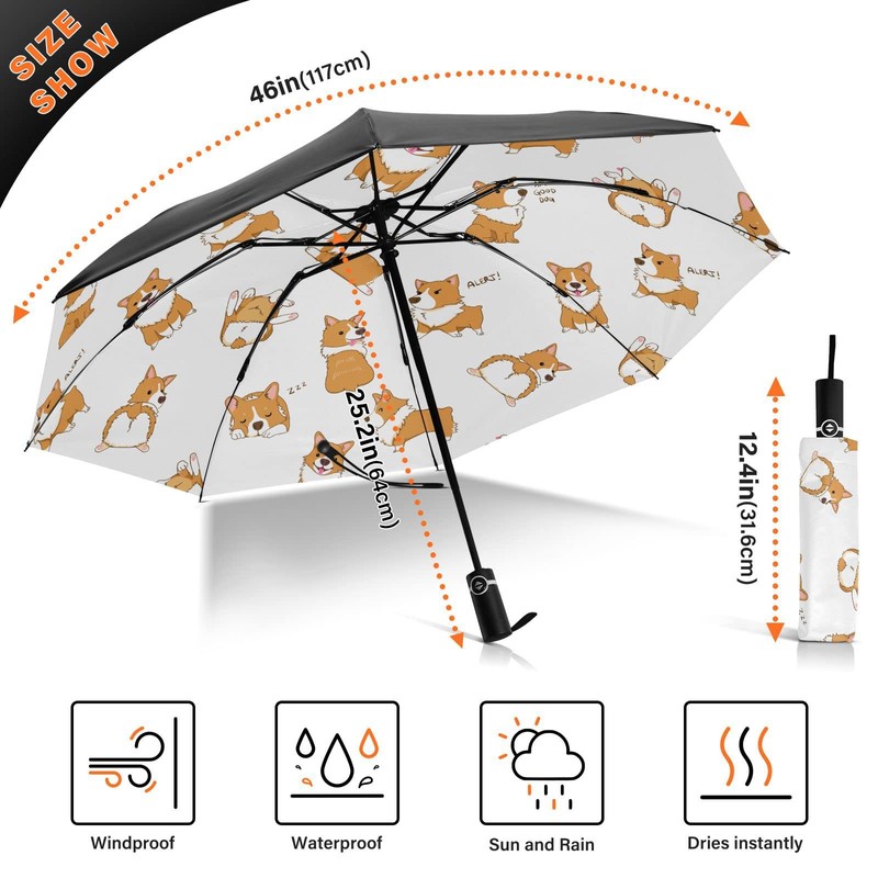Coikll Large Windproof Umbrella Auto Open Folding Umbrella, 8 Ribs