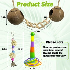 kathson 5Pcs Bird Coconut House with Ladder Parakeet Coconut Nest for Cages Parrot Hut Hanging Natural Coconut Fiber Conure Chewing Toys for Cockatiel Budgie Lovebird Cockatoos