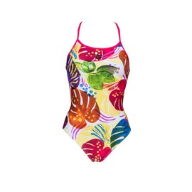 Arena Women's Standard Print Accelerate Back MaxLife One Piece Athletic Training Swimsuit, Tropics Freak Rose, 28
