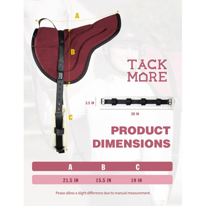 Tackmore Bareback Pad for Horses,Anti-Slip Bareback Saddle Pad with Thick
