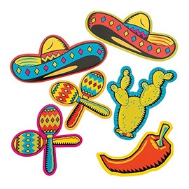Fun Express - Fiesta Cardboard Cutouts (6pc) for Cinco de Mayo - Party Decor - Wall Decor - Cutouts - Cinco de Mayo - 6 Pieces
