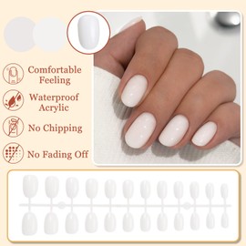 Pack of 24 French Press on Nails Short, Almond False Nails Full Cover Artificial Nails, Elegant White Plain Artificial Nails, Acrylic Fingernails for Sticking on for Women Girls Nail Art Manicure
