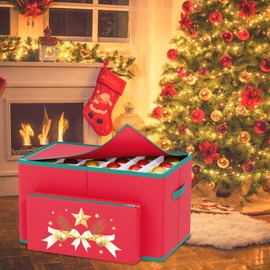WUPIOS Christmas Ornament Storage Box With Adjustable Dividers Stores Up To 96-3" Holiday Ornament Christmas Ornament Storage Containers Large Ornament Box For Christmas Ornament Organizer Storage Box