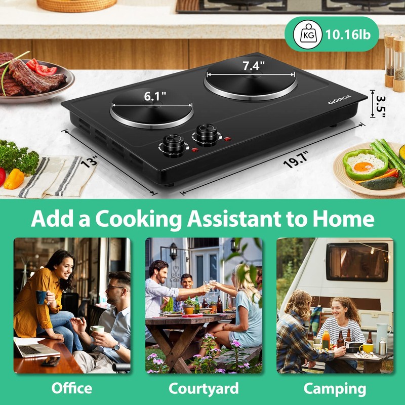 CUSIMAX Hot Plate, 1800W Electric Burner Double Hot Plate for