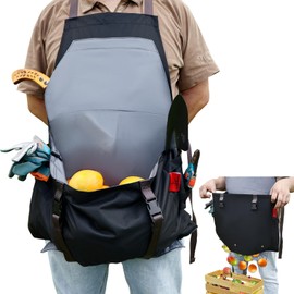 Extra Gardening Apron Waterproof Cross Back Apron Women, 600D Polyester Heavy Duty Men Apron Harvest Bag, Over 30% Larger Than Standard Models, Adjustable Straps and Large Quick Release Pockets Black