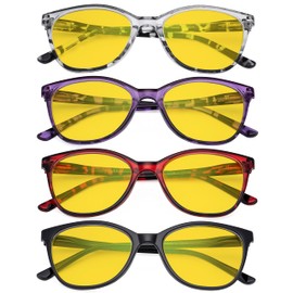 Eyekepper 4 Pack Oversized Blue Light Filter Glasses - Cat Eye Design Computer Reading Glasses for Women Anti Screen Glare Blocking Digital Blue Rays Amber Tinted +0.50